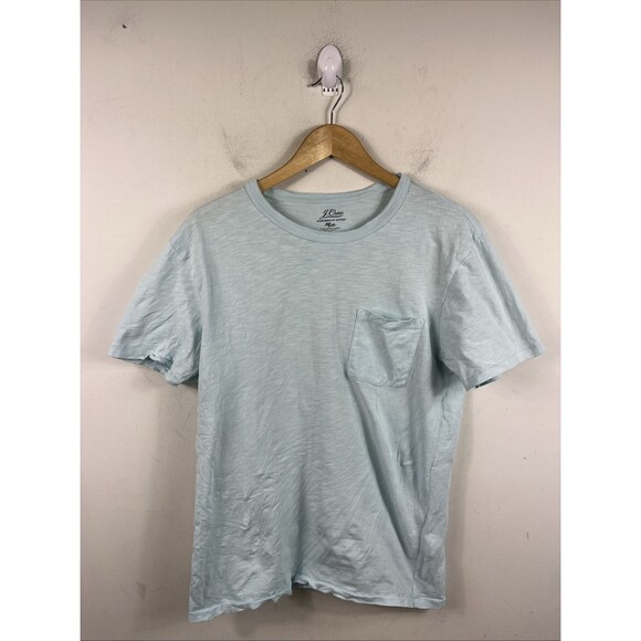 J. CREW Garment Dyed Men’s Pocket T Shirt Blue Slub Cotton Short Sleeve Medium - Picture 1 of 5
